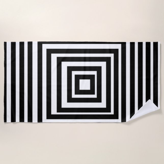 White & Black Beach Towel (Front)