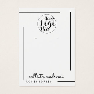 White Black Border Script Logo Earrings Display