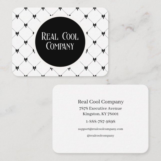 White & Black Bow Monogram Business Card (Front/Back)