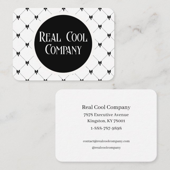 White & Black Bow Monogram Business Card (Front/Back)