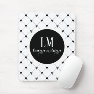 White & Black Bow Monogram Mouse Pad