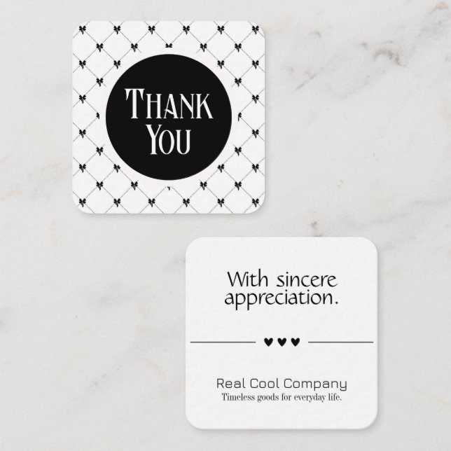 White & Black Bow Monogram Thank You Card (Front/Back)