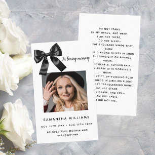 White black bow photo funeral prayer card