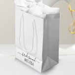 White & Black Bridesmaid Medium Gift Bag<br><div class="desc">Celebrate your holy matrimony with this cute white and black gift bag for a bridesmaid.  Grab a set for each wedding party member and customise it by adding each person's name.  Great gift bags for a bridal shower or bachelorette party.</div>