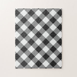 White Black Buffalo Check Plaid Pattern Jigsaw Puzzle