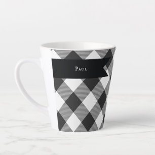 White Black Buffalo Check Plaid Pattern Latte Mug