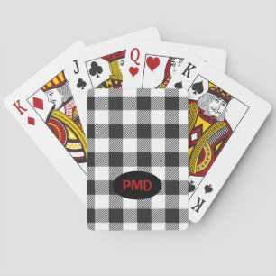 White Black Buffalo Plaid Check Monogram Initials Playing Cards