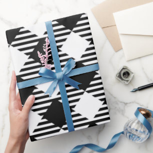 White Black Buffalo Plaid Holiday Christmas Decor Wrapping Paper