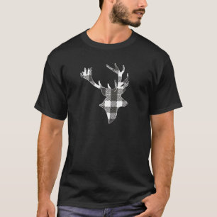 White Black Buffalo Plaid Lumberjack Deer Head Chr T-Shirt