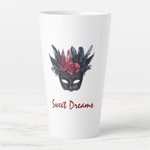 White Black Burgundy Red Feathers Mask Latte Mug