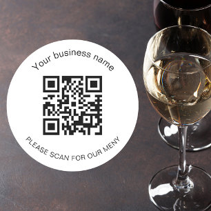 White black business bar restaurant menu qr code classic round sticker