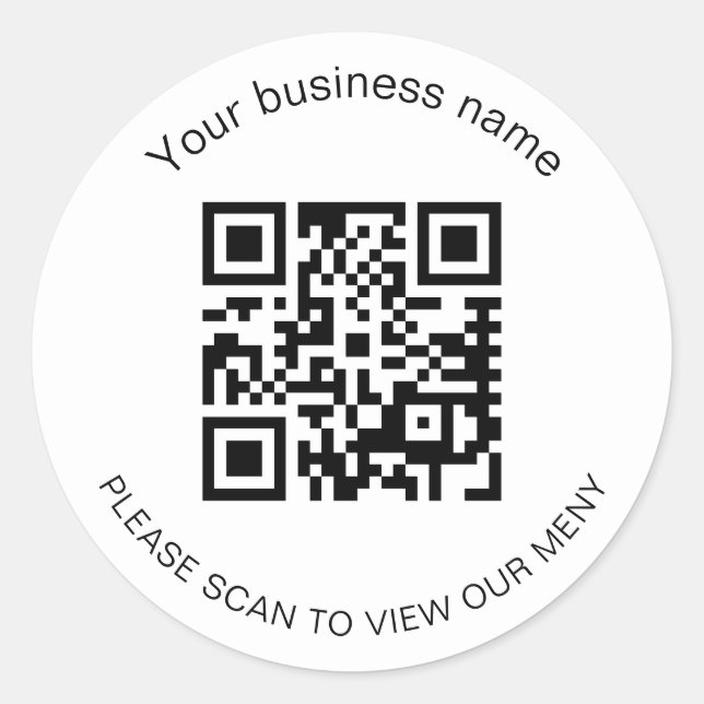 White black business bar restaurant menu qr code  classic round sticker (Front)