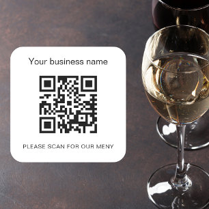 White black business bar restaurant menu qr code square sticker