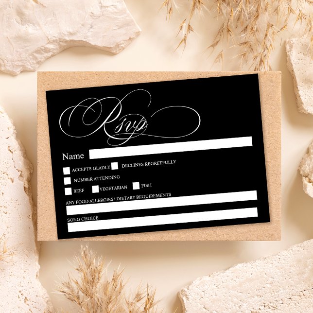 White black calligraphy chic rsvp wedding invitation (White black calligraphy chic rsvp wedding invitation)