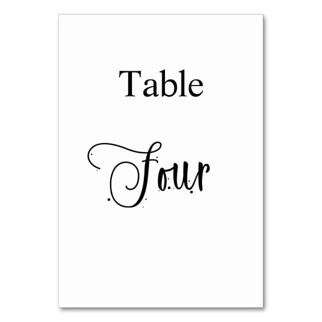 White Black calligraphy table four 4 elegant Number (Front)