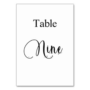 White Black calligraphy table nine 9 Table Number