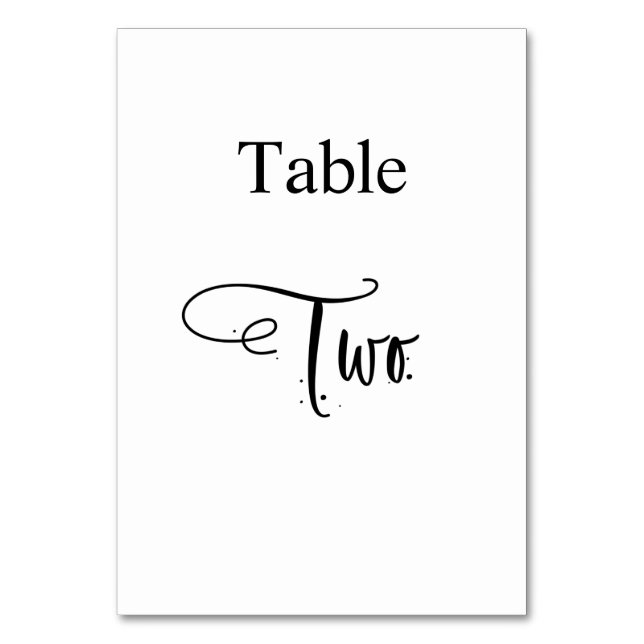White Black calligraphy table two elegant Table Number (Front)