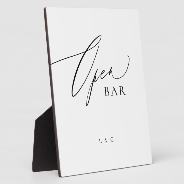White Black Calligraphy Wedding OPEN Bar Sign Plaque (Side)