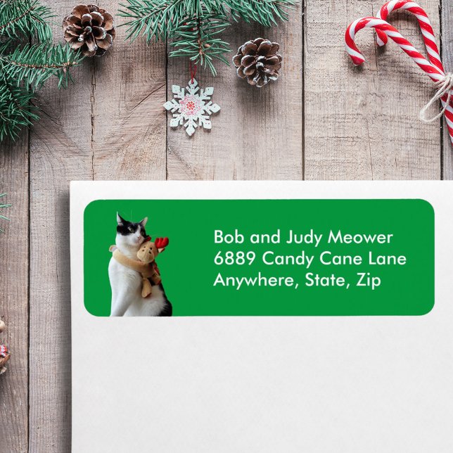 White & Black Cat & Reindeer Christmas Toy Address (White & Black Cat & Reindeer Christmas Toy Address Label)