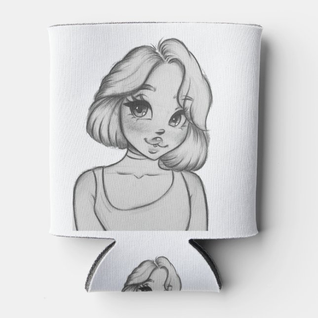 white black character can cooler (Front)