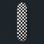White & Black Checkers & Name or Text Skateboard<br><div class="desc">Stand out with this diamond white and black checkers print skateboard.  Complete with your name or text in your choice of red,  blue,  pink,  yellow,  and purple colours.  These checkers are not made to even square sizes.</div>