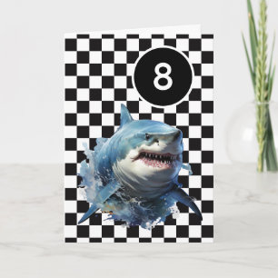 White Black Chequered Shark 8th Birthday Card