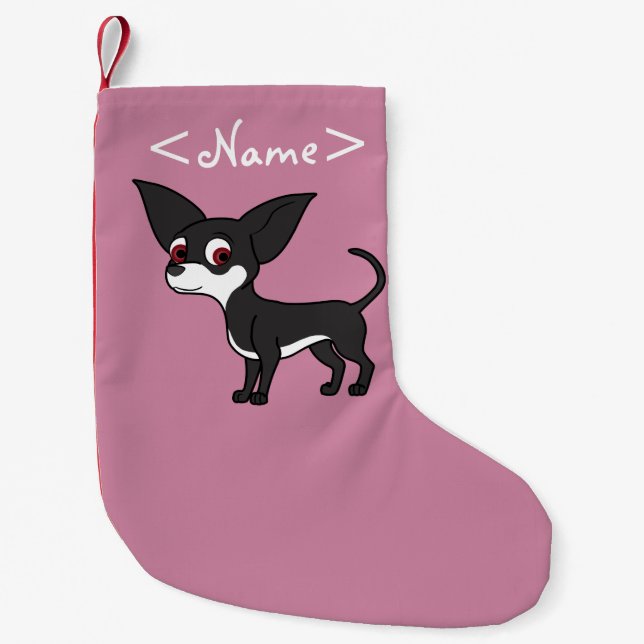White & Black Chihuahua with Short Hair Small Christmas Stocking (Front)