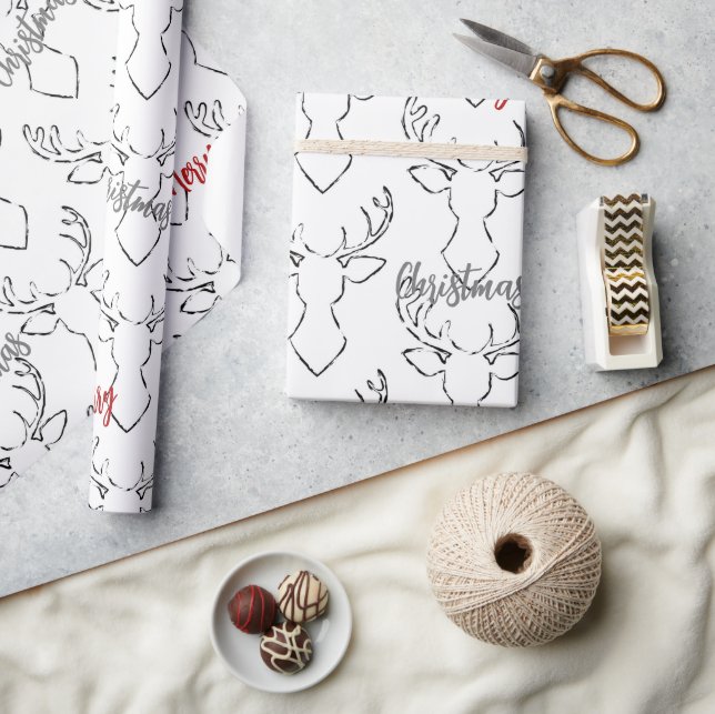 White Black Christmas Reindeer Wrapping Paper (Crafts)