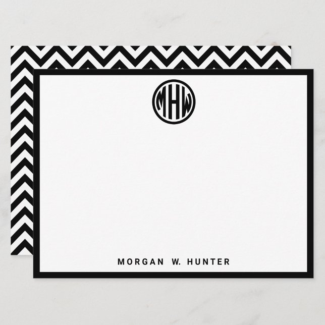 White Black Circle Monogram Font Chevron DIY BG Thank You Card (Creator Uploaded)