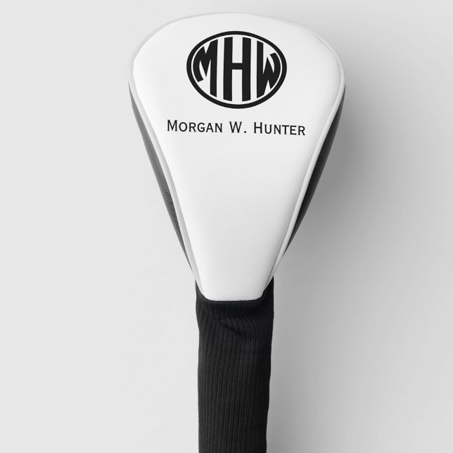White Black Circle Monogram Font DIY BG Golf Head Cover (Creator Uploaded)