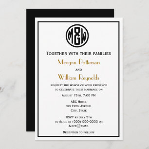 White Black Circle Monogram Font DIY BG Invitation