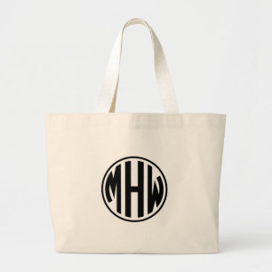 White Black Circle Monogram Font DIY BG Large Tote Bag