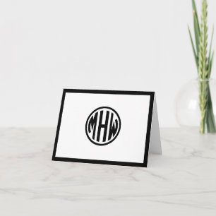 White Black Circle Monogram Font DIY BG Note Card