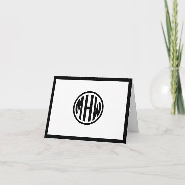 White Black Circle Monogram Font DIY BG Note Card (Front)