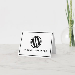 White Black Circle Monogram Font DIY BG Note Card