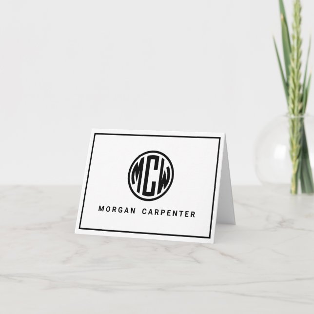 White Black Circle Monogram Font DIY BG Note Card (Front)