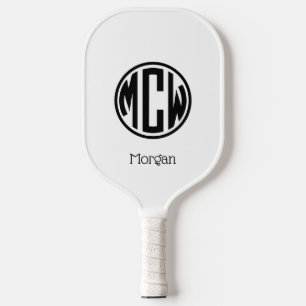 White Black Circle Monogram Font DIY BG Pickleball Paddle