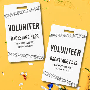White Black Concert Volunteer All Access Pass ID Badge