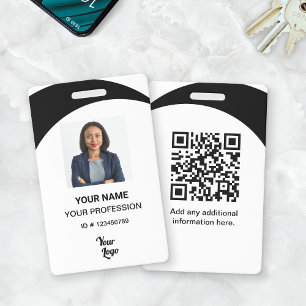 White/Black Corporate Employee Photo ID, QR Code  ID Badge