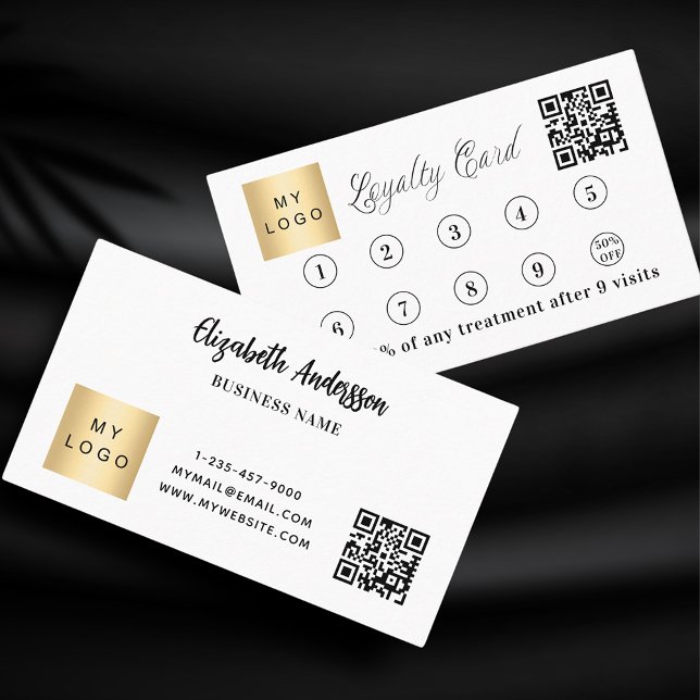White black corporate logo qr code loyalty card (Creator Uploaded)