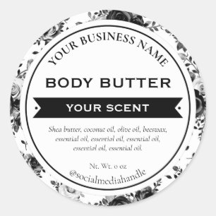 White Black Country Floral Rose Product Labels