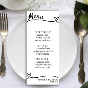 White & Black Couple Heart Wedding Reception Menu