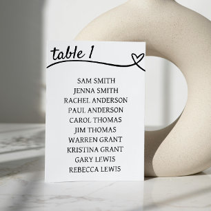 White & Black Couple Heart Wedding Table Number