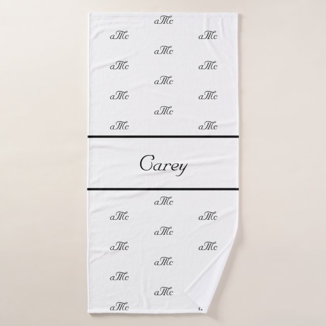 White black couple monogram pattern name script bath towel (Bath Towel)