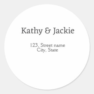 White black couple name address city state simple classic round sticker
