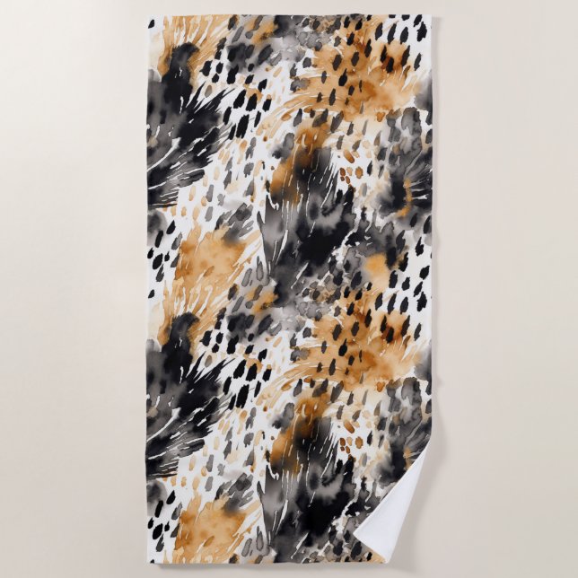 White Black Cream Leopard Animal  Beach Towel (Front)