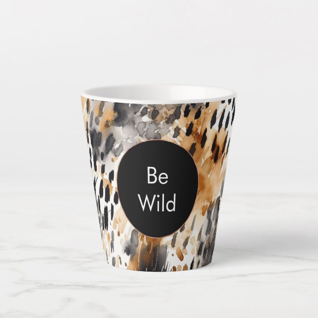 White Black Cream Leopard Animal Birthday Latte Mug (Front)