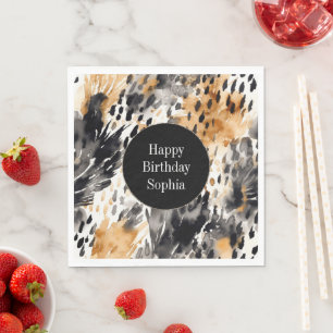White Black Cream Leopard Animal Birthday Napkin