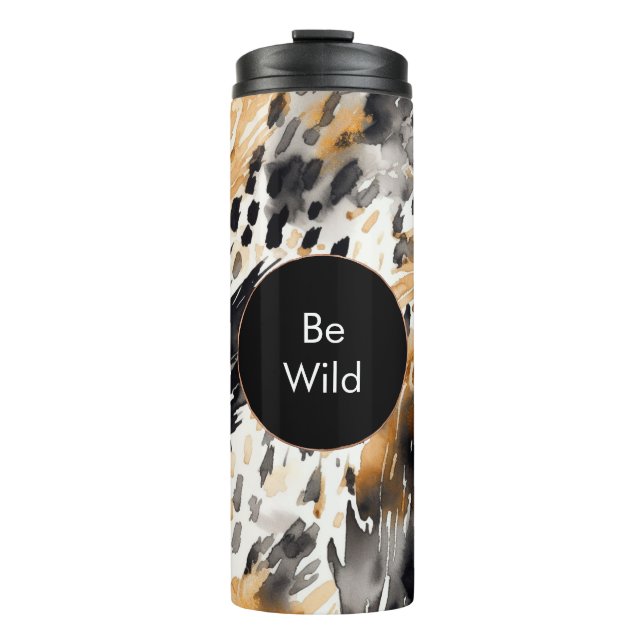 White Black Cream Leopard Animal Birthday Thermal Tumbler (Front)