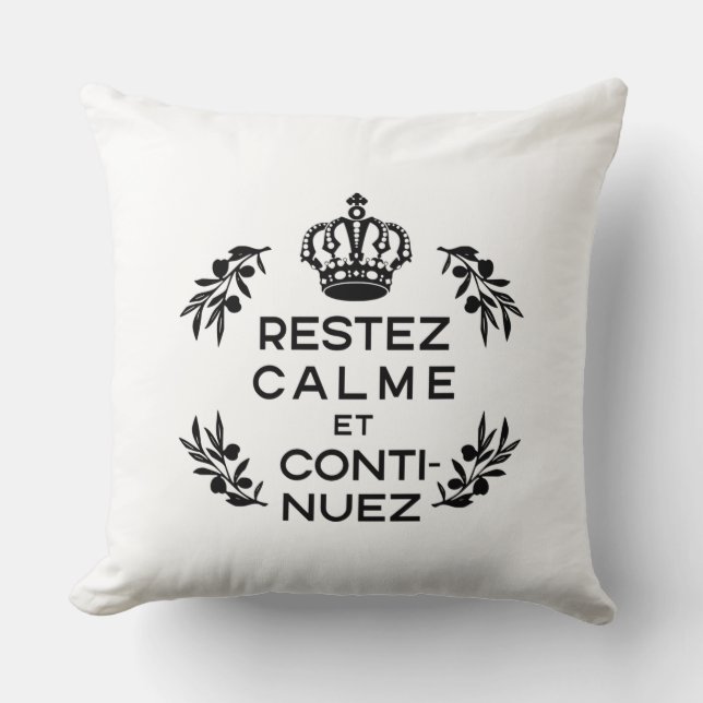 white black crest French Keep Calm and Carry On Cushion (Front)